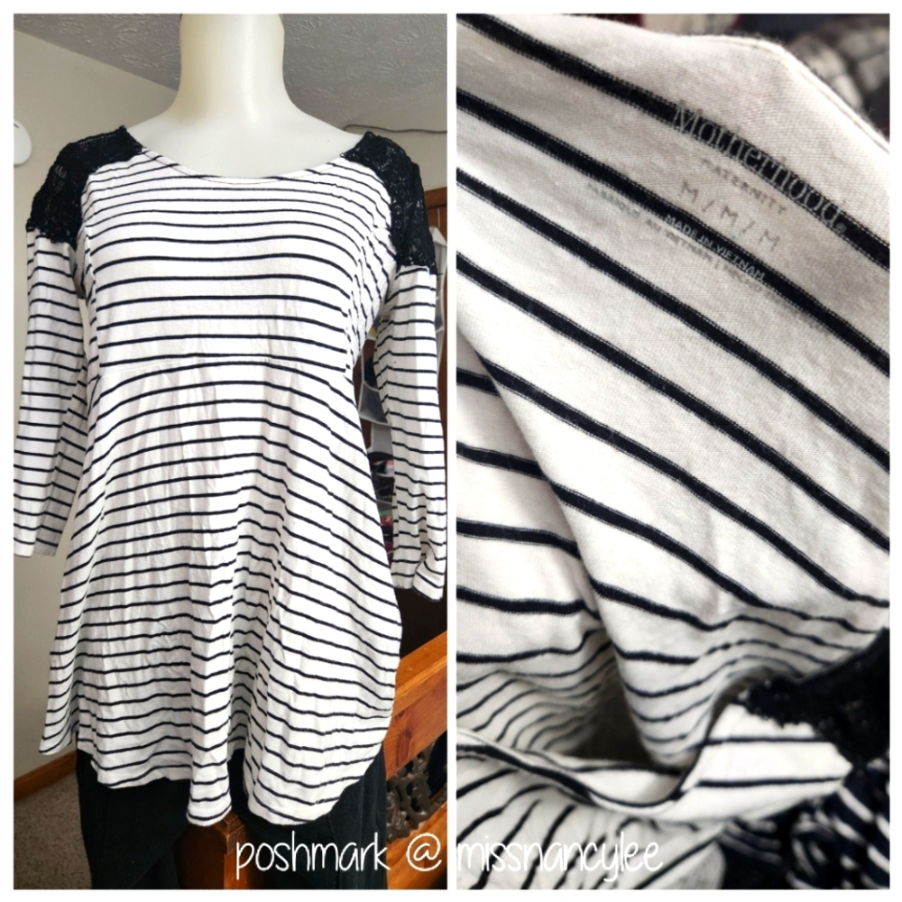 Motherhood Maternity Black and White Striped Top